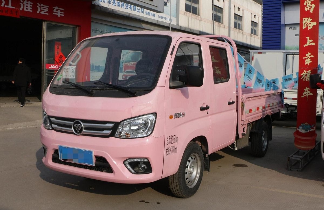 Cargo Box Truck Foton Mini Truck Roze Kleur Manuele Transmissie Benzinemotor Euro 6