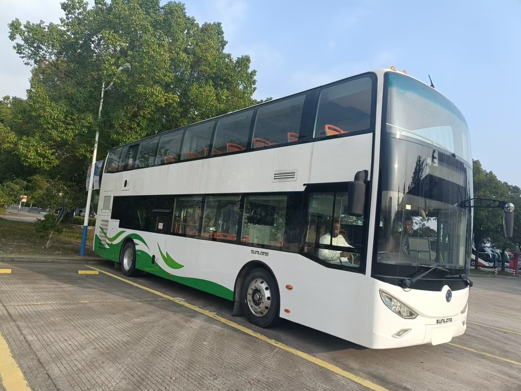 Gebruikte bus Luxe 37 zitplaatsen Dubbele verdieping RHD Weichai motor Diesel coach Bus Sunlong SLK6126